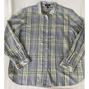 Chaps Mens Shirt 2XL Blue Plaid Long Sleeve Pocket 100% Cotton Oxford Preppy Dad